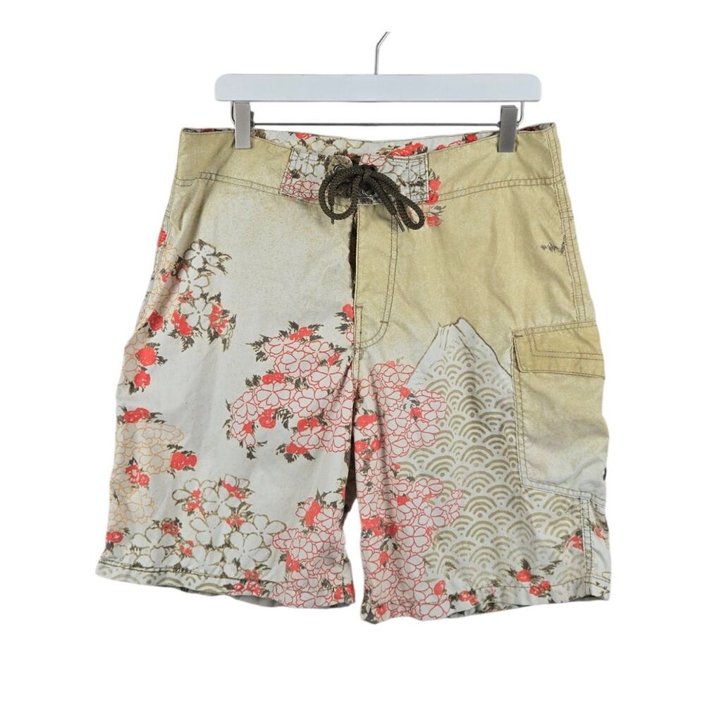 Pull And Bear Mens Swim Board Shorts Floral Print Beige Size 34